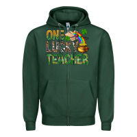 Sports Green One Lucky Teacher St. Patricks Zipper Hoodie - BundleAndBundleShop