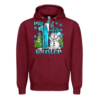 Burgundy My 1 St Winter With Cute Snowman Zipper Hoodie - BundleAndBundleShop
