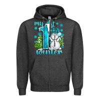 Charcoal Heather My 1 St Winter With Cute Snowman Zipper Hoodie - BundleAndBundleShop