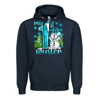 Navy My 1 St Winter With Cute Snowman Zipper Hoodie - BundleAndBundleShop