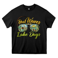 Black boat waves sun rays lake days Heavy Core Tee - BarkalooDesign