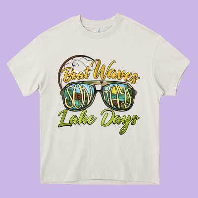 Boat Waves Sun Rays Lake Days Heavy Core Tee Designed By Barkaloodesign