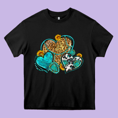 Western Turquoise Hearts Heavy Core Tee Designed By Zillion Design Studio