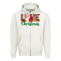 Oatmeal Heather Love Christmas With Santa Zipper Hoodie - BundleAndBundleShop