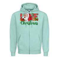 Seafoam Love Christmas With Santa Zipper Hoodie - BundleAndBundleShop