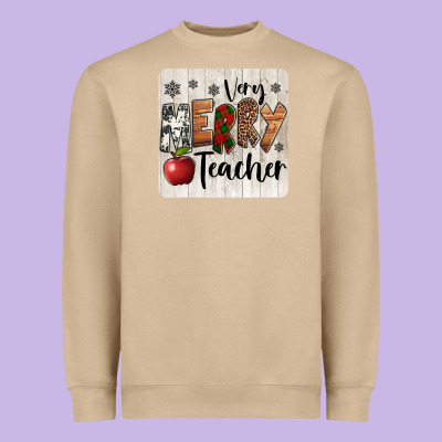Very Merry Teacher Christmas Coaster Heavyweight Sweatshirt Designed By Jasminsmagicworld
