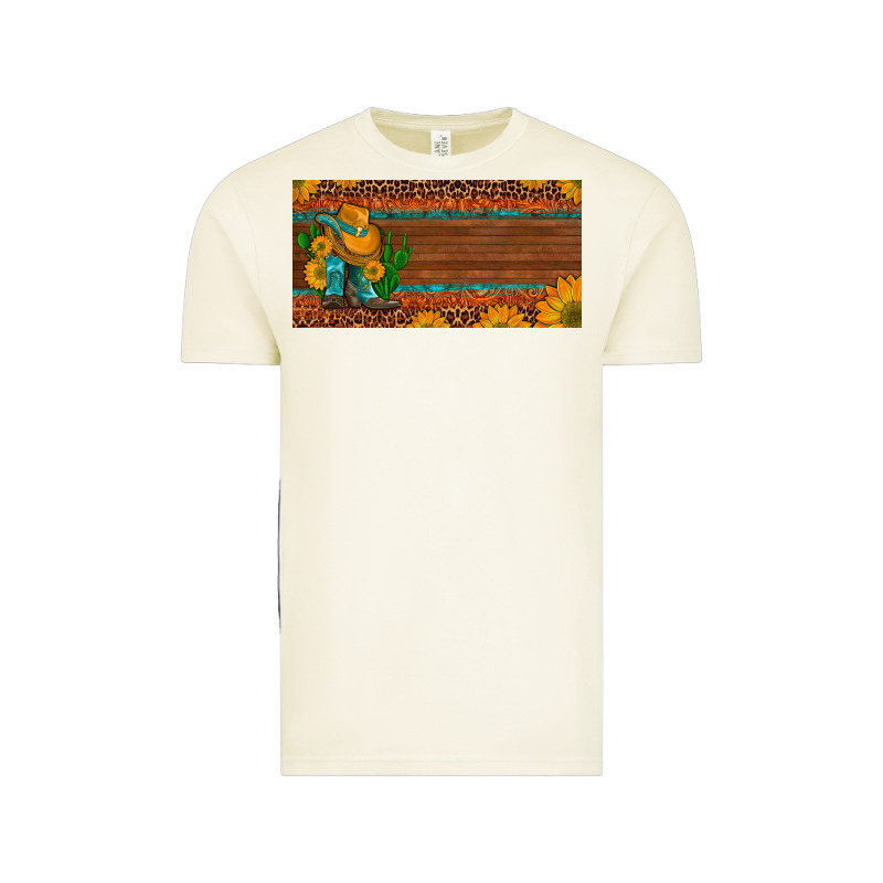 Custom Cowboy Boots Sunflowers And Cactus License Plate Vintage Tee by Artiststas | Teevron