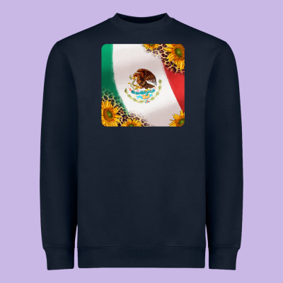 Mexican Flag Sunflowers And Leopard Coaster Heavyweight Sweatshirt Designed By Jasminsmagicworld