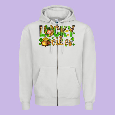 St. Patricks Day Lucky Vibes Zipper Hoodie Designed By Bundleandbundleshop