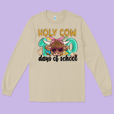 Holy Cow 100 Days Of School Long Sleeve Tee Designed By Maliassmallbusiness