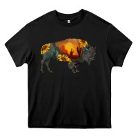 Black sunflower bison Heavy Core Tee - RanaPortraitStore