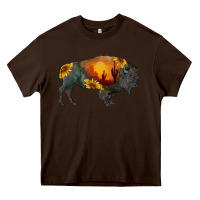Chocolate Brown sunflower bison Heavy Core Tee - RanaPortraitStore