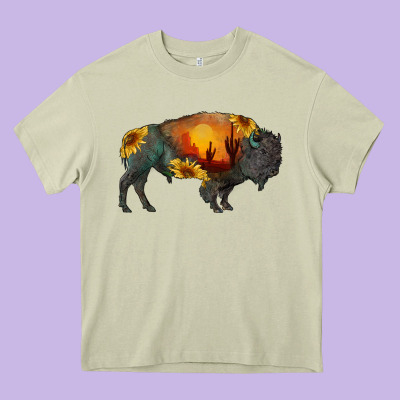 Sunflower Bison Heavy Core Tee Designed By Ranaportraitstore
