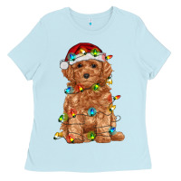 Baby Blue toy poodle with christmas lights Ladies Tee - RanaPortraitStore