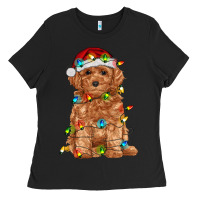 Black toy poodle with christmas lights Ladies Tee - RanaPortraitStore
