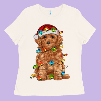 Toy Poodle With Christmas Lights Ladies Tee Designed By Ranaportraitstore