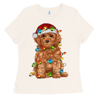 Bone toy poodle with christmas lights Ladies Tee - RanaPortraitStore
