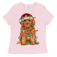Bubblegum Pink toy poodle with christmas lights Ladies Tee - RanaPortraitStore