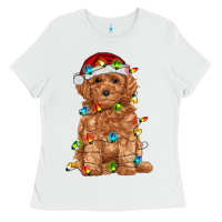 White toy poodle with christmas lights Ladies Tee - RanaPortraitStore