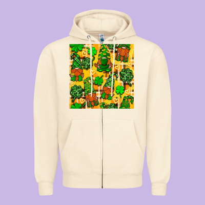 St. Patricks Gnomies Seamless Pattern Zipper Hoodie Designed By Bundleandbundleshop