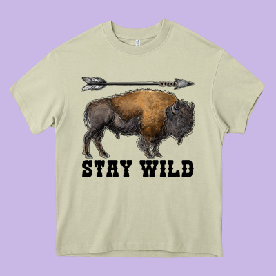 Stay Wild Bison Heavy Core Tee Designed By Ranaportraitstore