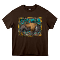 Chocolate Brown stay wild aztec bison Heavy Core Tee - RanaPortraitStore