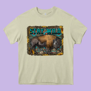 Stay Wild Aztec Bison Heavy Core Tee Designed By Ranaportraitstore