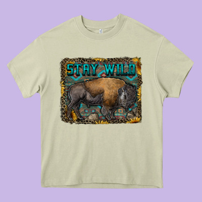 Stay Wild Aztec Bison Heavy Core Tee Designed By Ranaportraitstore