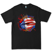 Black Leopard American flag lips Premium Tee - Neo Western