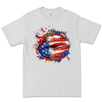 Dove Grey Leopard American flag lips Premium Tee - Neo Western