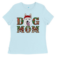 Baby Blue christmas  white shepherd dog mom Ladies Tee - RanaPortraitStore
