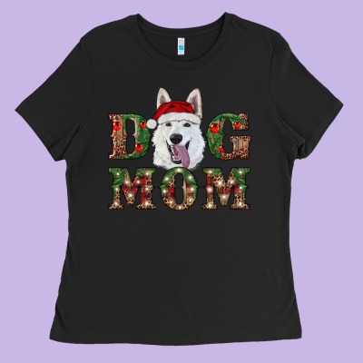 Christmas  White Shepherd Dog Mom Ladies Tee Designed By Ranaportraitstore