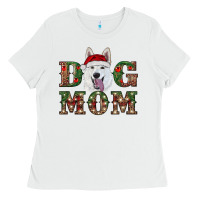White christmas  white shepherd dog mom Ladies Tee - RanaPortraitStore