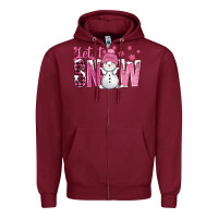 Pink Let It Snow With Cute Snowman Zipper Hoodie | Teevron