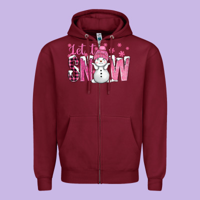 Pink Let It Snow With Cute Snowman Zipper Hoodie Designed By Bundleandbundleshop