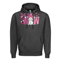Charcoal Heather Pink Let It Snow With Cute Snowman Zipper Hoodie - BundleAndBundleShop