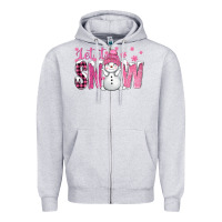 Heather Grey Pink Let It Snow With Cute Snowman Zipper Hoodie - BundleAndBundleShop