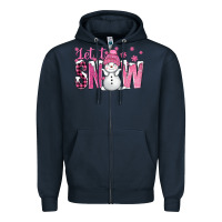 Navy Pink Let It Snow With Cute Snowman Zipper Hoodie - BundleAndBundleShop