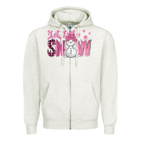 Oatmeal Heather Pink Let It Snow With Cute Snowman Zipper Hoodie - BundleAndBundleShop
