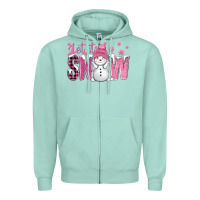 Seafoam Pink Let It Snow With Cute Snowman Zipper Hoodie - BundleAndBundleShop