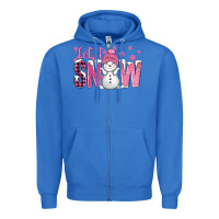 True Royal Pink Let It Snow With Cute Snowman Zipper Hoodie - BundleAndBundleShop