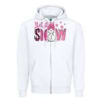 White Pink Let It Snow With Cute Snowman Zipper Hoodie - BundleAndBundleShop