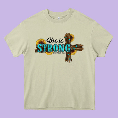 She İs Strong Western Cross Heavy Core Tee Designed By Ranaportraitstore