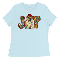 Baby Blue bulldog christmas joy Ladies Tee - RanaPortraitStore