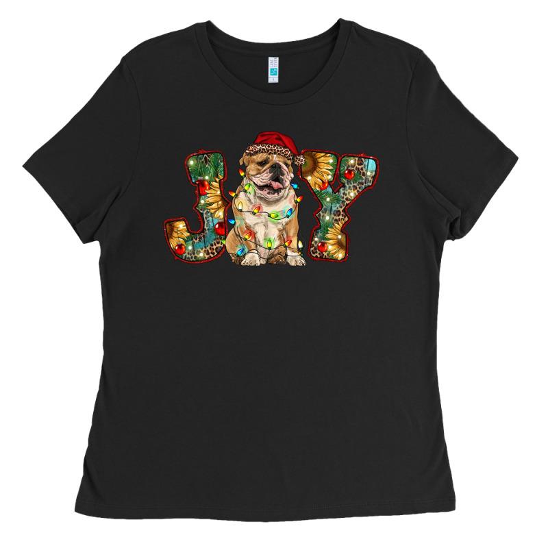Bulldog Christmas Joy Ladies Tee by RanaPortraitStore | Teevron