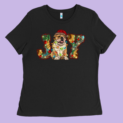 Bulldog Christmas Joy Ladies Tee Designed By Ranaportraitstore