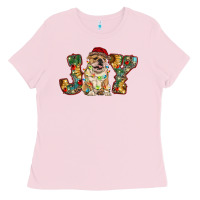 Bubblegum Pink bulldog christmas joy Ladies Tee - RanaPortraitStore