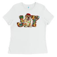 White bulldog christmas joy Ladies Tee - RanaPortraitStore
