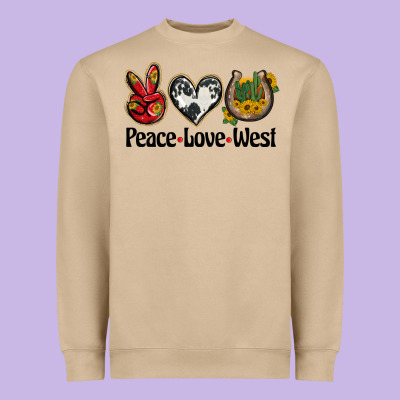 Peace Love West Heavyweight Sweatshirt Designed By Barkaloodesign