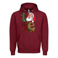 Burgundy Love With Santa Portrait Zipper Hoodie - BundleAndBundleShop